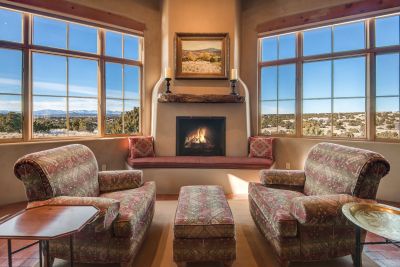 Fireplace in living room and views
