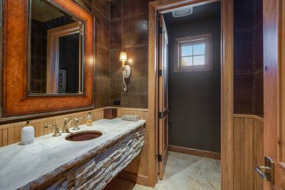 Powder Room w/Leather Walls & Private Water Closet