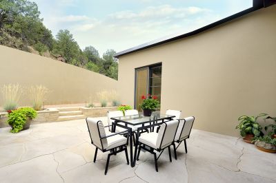 Dining Courtyard w/Santa Fe National Forest Backdrop
