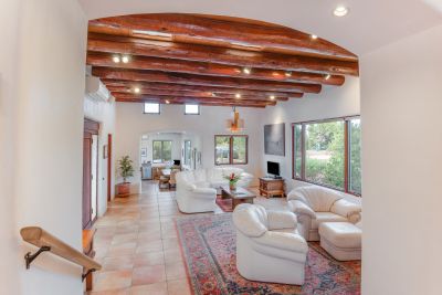 Santa Fe Style elements: High viga ceilings, oversized 18