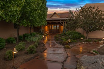Flagstone Path to Front Entry at Sunset.
