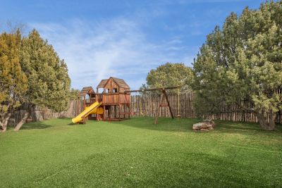 Fenced back yard & play structure