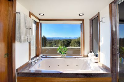 Jemez Mountain view from the master bathroom tub