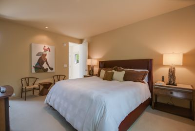 Main Floor Master Bedroom, Shown with King-Sized Bed; Fitted Walk-in Closet