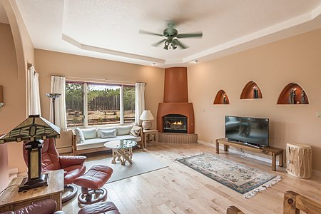 Beautiful Living Room with Kiva Fireplace