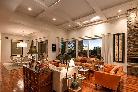 Living room with coffered ceilings