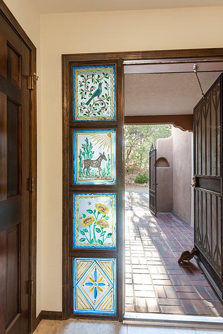 Front Door Glass Panels Painted by La Fonda Hotel Artist Ernest Martinez