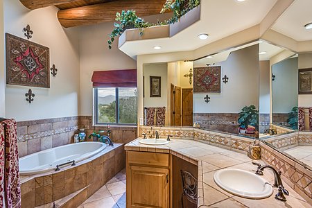 Master Bath with dual vanities,  jetted tub and mountain views