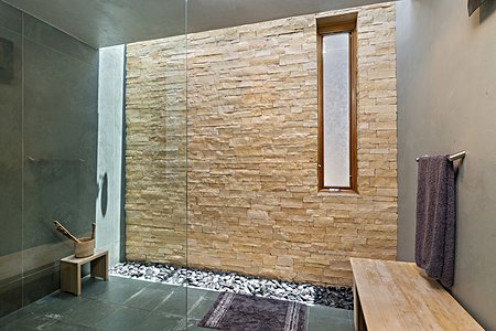 Stacked Stone Wall in the Shower Room of the Owner's Suite