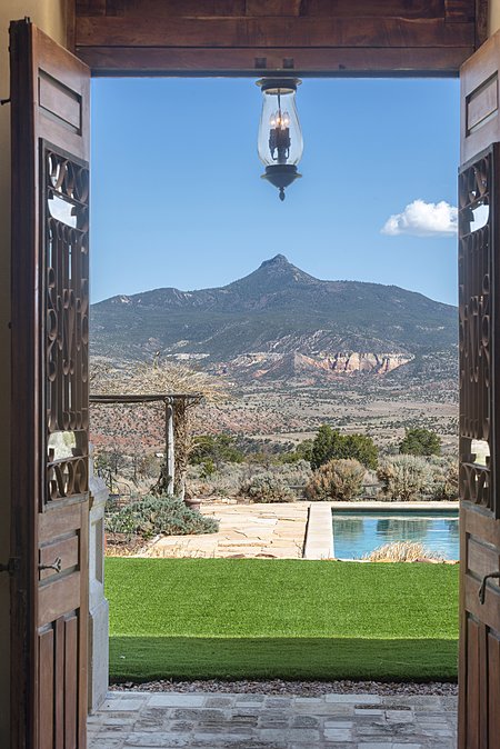 Exit to backyard with view of Cerro Pedernal 