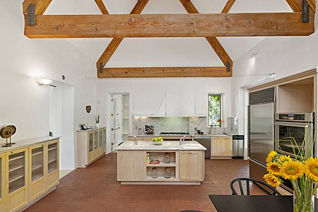 Modern Farmhouse Kitchen Leading to Organic Greenhouse and Attached Garage