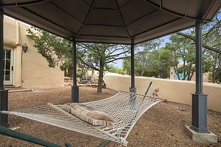Outdoor pavilion with hammock