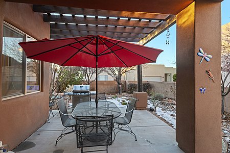 Backyard Portal for alfresco dining and has views over to the Jemez Mountains