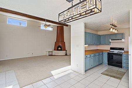 Open view of Living room and kitchen