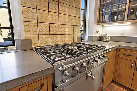 La Cornue gas stove and custom imported tile