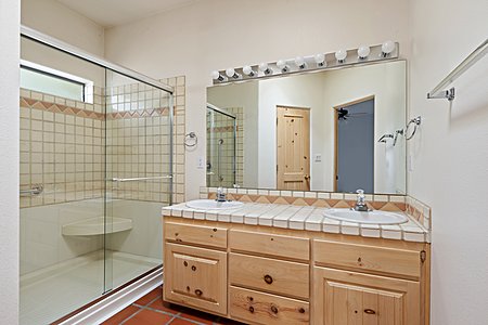 Master bath with double vanities & lots of storage