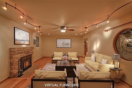 Family room with architectural elements  - virtual furniture 