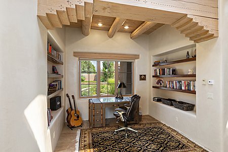 Built in shelving and Southwest style corbels