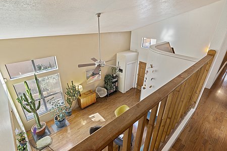 Looking down into living room