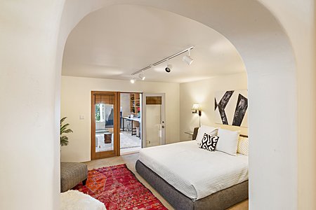 Upstairs master suite feels nurturing and private