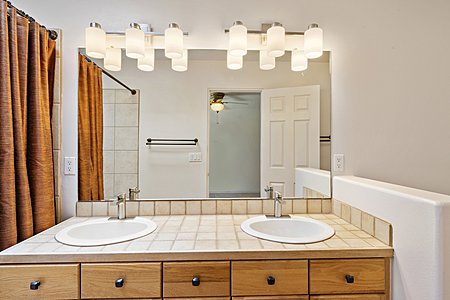 Large double sink vanity in upstairs full bathroom