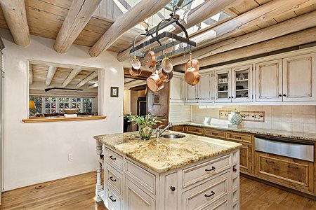 This kitchen is light and sunny, has every detail included, and is fun to cook in!