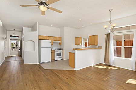 Open living, dining kitchen area with brand new floors! 