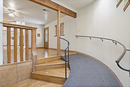 Hallway ramp and steps.