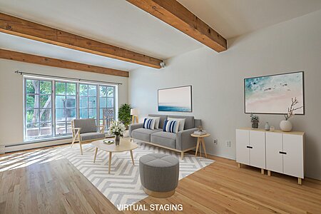 Virtual Staging Living room with floor to ceiling view