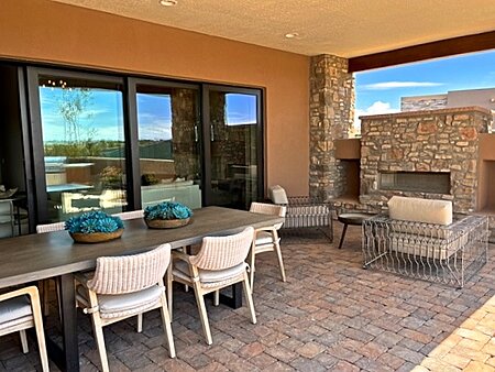 Outdoor Portal with Dining & Fireplace Seating Area