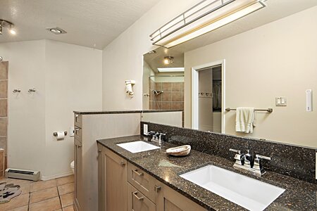 Primary bathroom with newer double sinks