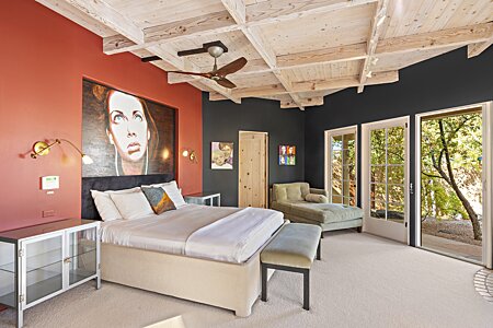 Surrounded by nature, Mid-century modern meets Santa Fe Style in the very private master bedroom