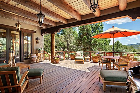 Grand Entertainment Portal and Deck with Foothills Views