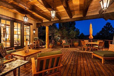 Grand Entertainment Portal and Deck with Foothills Views