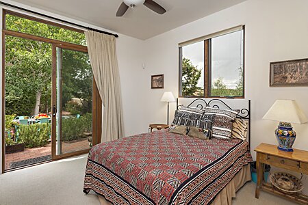 Casita Bedroom, looking to the lushly landscaped courtyard
