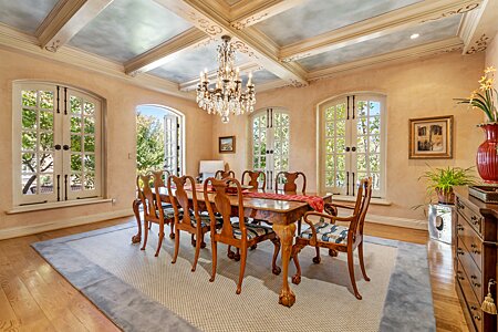 ...Painted Tray Ceiling, French Doors and Arched Windows