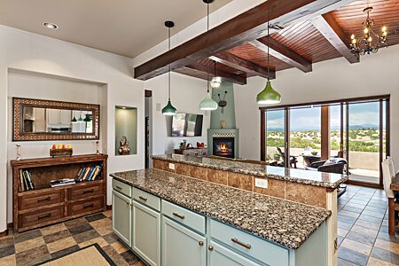 Kitchen Island, looking to the Living Room & the Golf / Jemez View