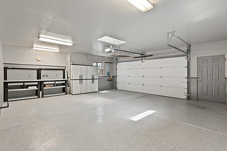 Oversized garage upgraded with work area