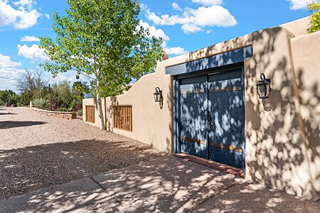 Santa Fe Blue Doors Leading To Front Courtyard