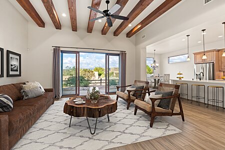 Living Room, with Visual Staging, looking to the Sangre de Cristo View