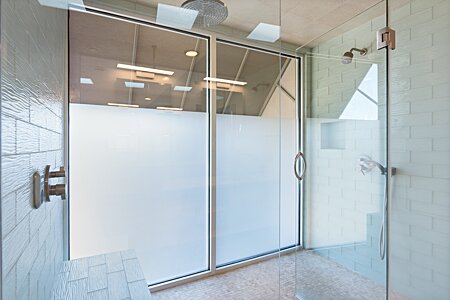 Spacious Master Bath Steam Shower, w/ glass privacy window