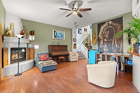 Living room with kiva fireplace