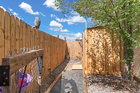 Storage shed in backyard for gardening tools