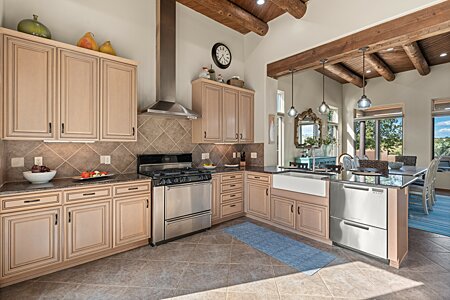 Kitchen with Gas Range/Oven, Farm Sink and double-drawer Fisher-Paykel dishwasher